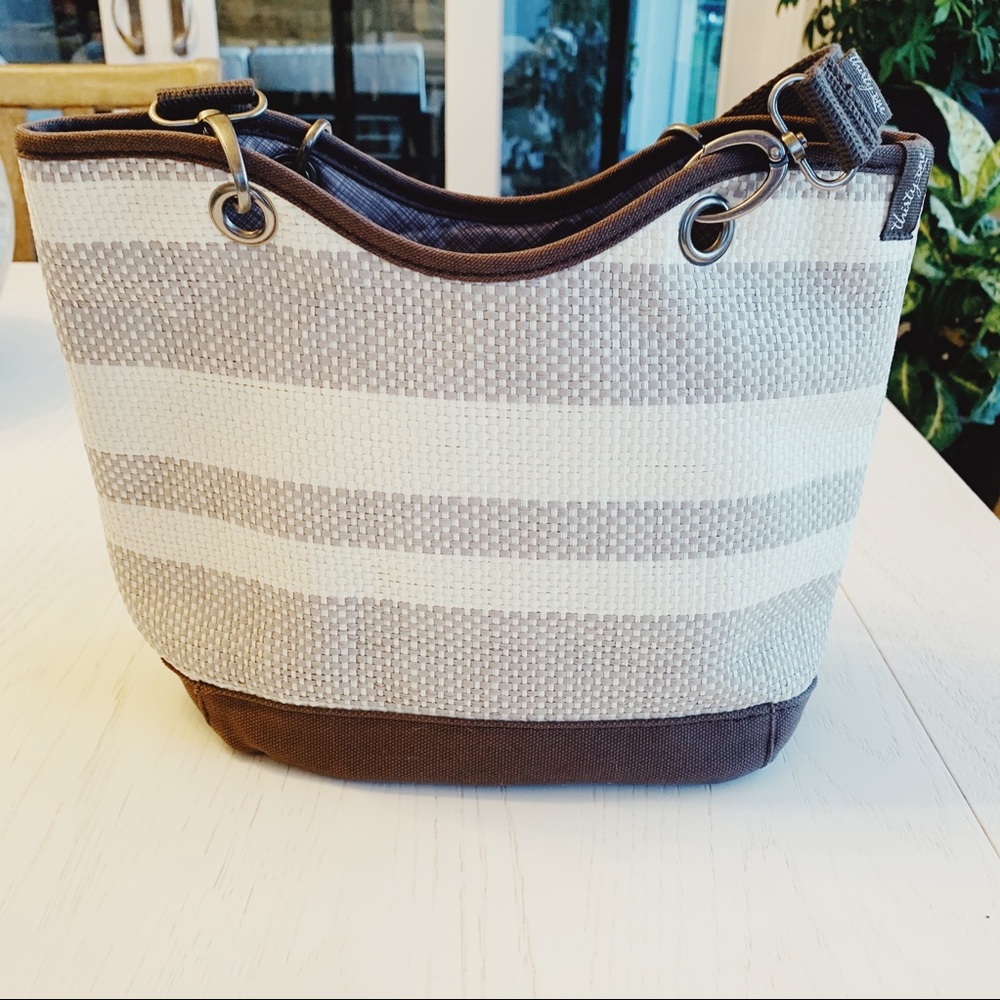 Thirty-one stripe cream and brown bag -NW